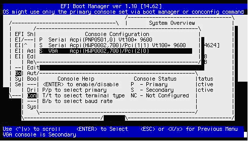 Boot Manager: Selecting the VGA device for a graphics
console