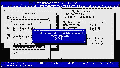 Boot Manager: Resetting the system to make changes take
effect