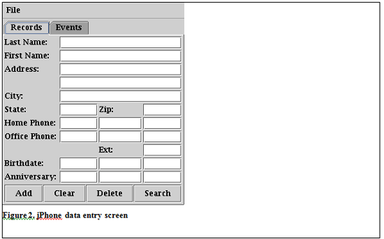 Screen shot of the Java equivalent of the data-entry screen shown in Figure 1