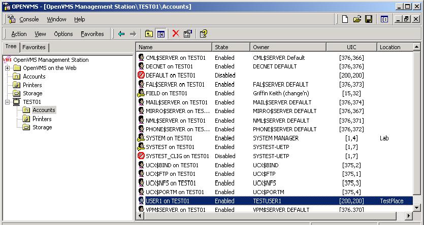 OpenVMS Management Station\TEST01\Accounts